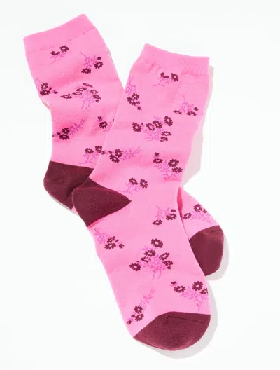 Talbots Floral Bouquet Trouser Socks - Dark Blush - 001  In Pink