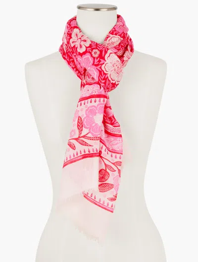 Talbots Floral Paradise Border Oblong Scarf - Bright Apple - 001  In Pink