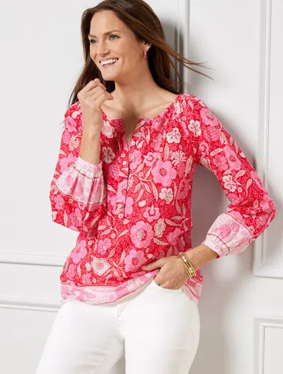 Talbots Plus Size - Floral Paradise Popover Shirt - Bright Apple/aurora Pink - X  In Bright Apple,aurora Pink