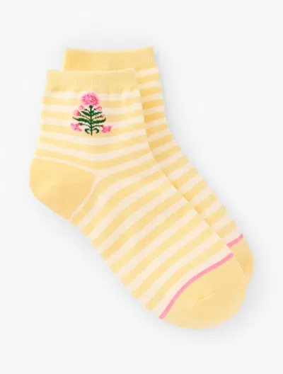 Talbots Flower Stripe Crew Socks - Corn Silk - 001
