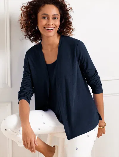 Talbots Flyaway Linen Cardigan Sweater - Blue - Small