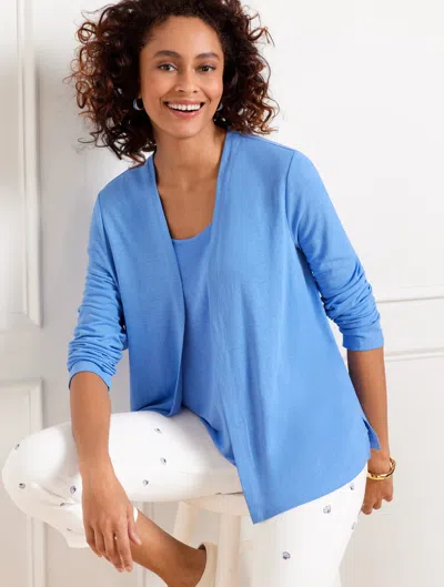 Talbots Flyaway Linen Cardigan Sweater - Blue Iris - Large