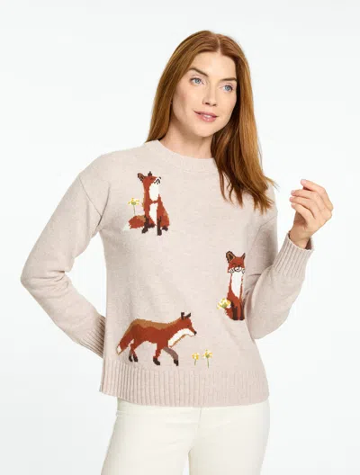 Talbots Fox Crewneck Sweater - Cappuccino Heather/amber Gol - Xs  In Cappuccino Heather,amber Gol