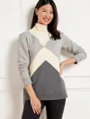 Talbots French Terry Colorblock Mockneck Pullover Sweater - Grey Sky Heather - 3x  In Grey Sky Heather