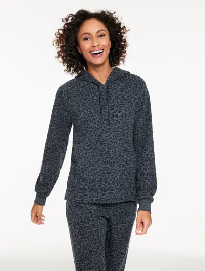 Talbots French Terry Hoodie - Tonal Cheetah - Iolite Heather - Large  In Gray