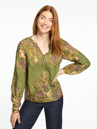 Talbots Fresco Floral Top - Green - Xs