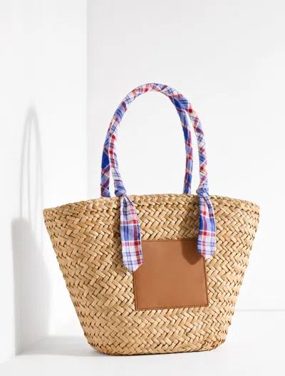 Talbots Fresh Madras Scarf Straw Tote - Natural - 001  In Brown