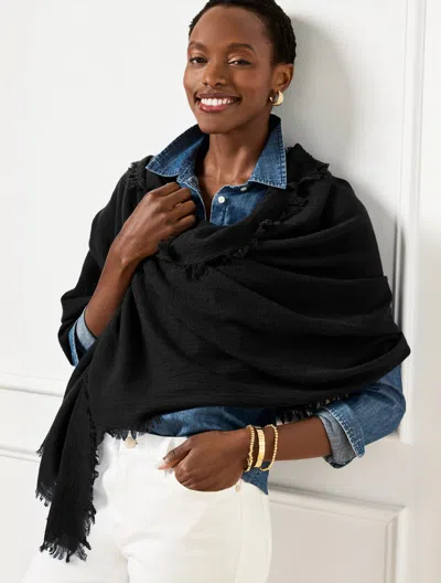 Talbots Fringe Wool Wrap - Black - 001
