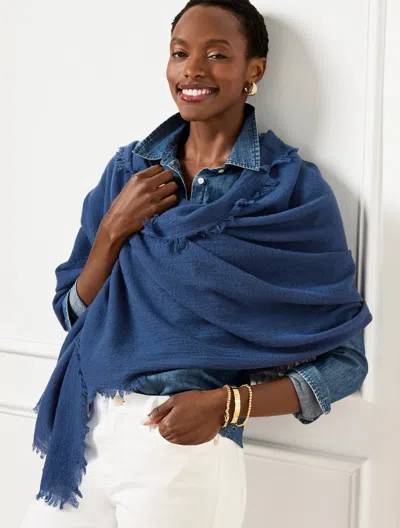 Talbots Fringe Wool Wrap - Navy Blue Dusk - 001  In Navy Blue Dusk