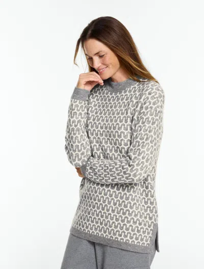 Talbots Geo Knit Crewneck Sweater - Horizon Grey Heather/ivory - Xs  In Gray