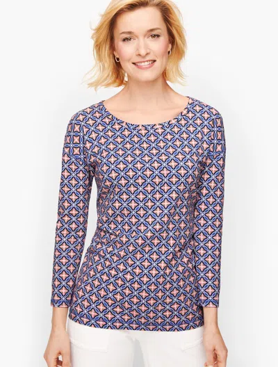 Talbots Geo Print Lattice Back T-shirt - Ink - Large  In Black