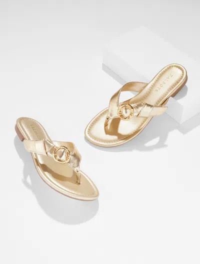 Talbots Gia Buckle Metallic Thong Sandals - Gold - 10m  In Animal Print