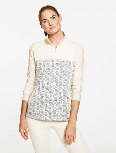 Talbots Half-zip Pullover Sweater - Alpine Jacquard - Ivory/shadow Heather - Xs  In White