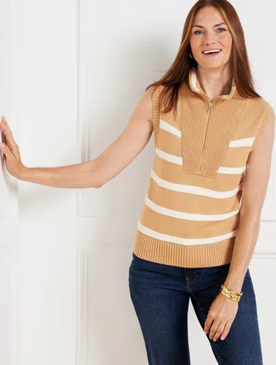 Talbots Plus Petite - Half-zip Sweater Vest - Toasted Coconut/ivory - 3x  In Toasted Coconut,ivory