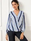 Talbots Petite - Happy Stripe Wrap Top - Vista Blue - 2xs  In Vista Blue