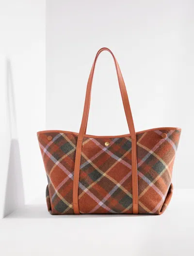 Talbots Harper Kellynch Plaid Tote - Acorn Brown - 001