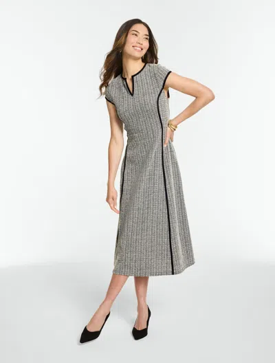 Talbots Herringbone Fit & Flare Midi Dress - Tipped - Black/ivory - 2  In Black,ivory
