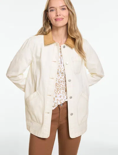 Talbots Herringbone Utility Jacket - Ivory - Xs - 100% Cotton