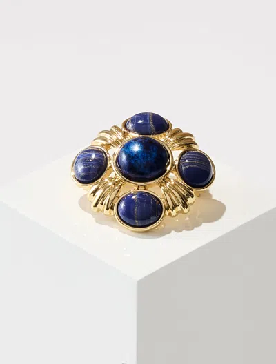 Talbots Holbein Cabochon Brooch - Monarch Blue / Gold - 001  In Monarch Blue,gold
