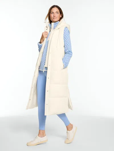 Talbots Hooded Long Puffer Vest - Ivory - Xs  In Neutral