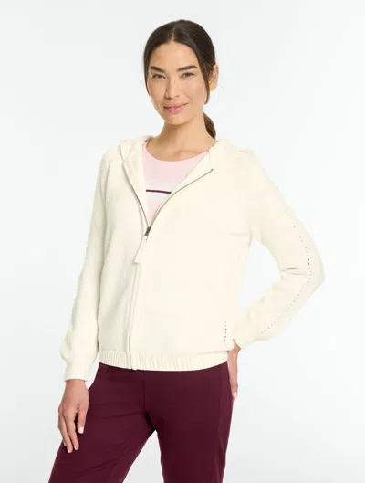 Talbots Hooded Pointelle Sweater Jacket - Ivory - Xs