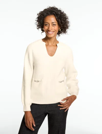Talbots Horsebit Split Neck Sweater - Ivory - Xs