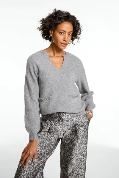 Talbots Horsebit Split Neck Sweater - Mist Heather - Xs