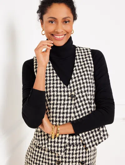 Talbots Plus Petite - Houndstooth Tweed Vest - Black/ivory - 16  In Black,ivory