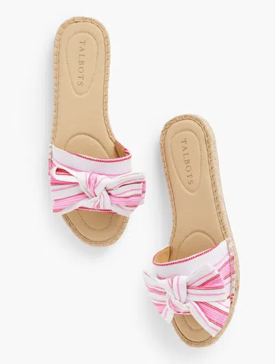 Talbots Illysa Bow Espadrille Slide Sandals - Breezy Stripe - Bright Apple - 8m - 100% Cotton