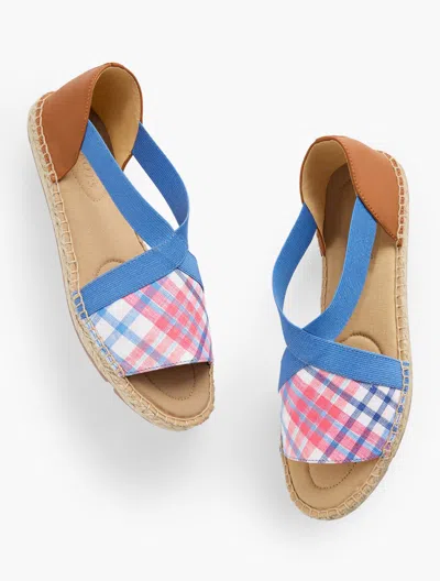 Talbots Illysa Espadrille Sandals - Paradise Plaid - Lovely Coral - 9m - 100% Cotton