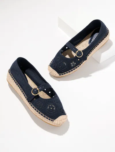 Talbots Iva Mary Jane Espadrille Flats - Floral Crochet - Blue - 10m