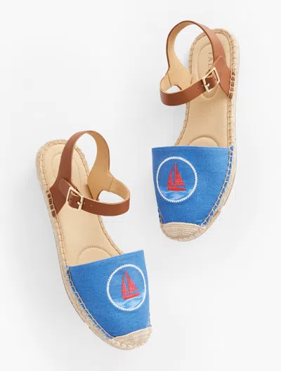 Talbots Izzy Embroidered Raffia Espadrille Flats - Sailboat - Blue Iris - 11m