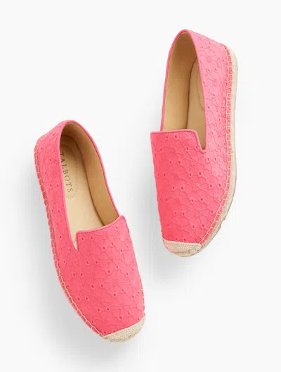Talbots Izzy Espadrille Flats - Floral Chain Eyelet - Lovely Coral - 9 1/2 M - 100% Cotton