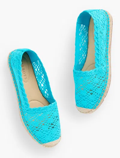 Talbots Izzy Espadrille Flats - Floral Honeycomb Crochet - Pool Blue - 9 1/2 M - 100% Cotton