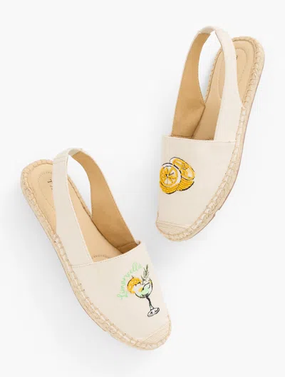 Talbots Izzy Slingback Beaded Espadrille Flats - Lemons - Natural - 9 1/2 M - 100% Cotton