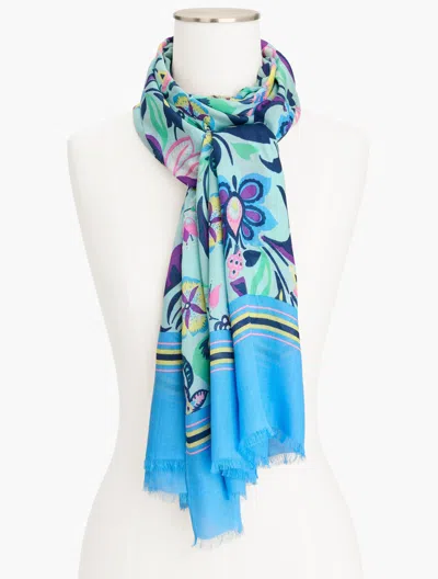 Talbots Jacobean Floral Oblong Scarf - Blue Ice - 001