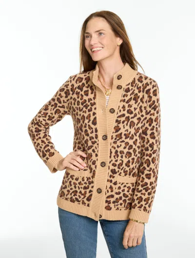 Talbots Jacquard Cardigan Sweater - Fabulous Leopard - Soft Harvest Wheat Heathe - Xs