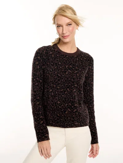 Talbots Jacquard Crewneck Sweater - Cozy Leopard - Dark Chocolate - Xs