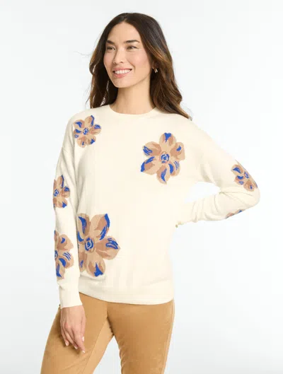Talbots Jacquard Crewneck Sweater Pullover - Floral - Ivory - Xs