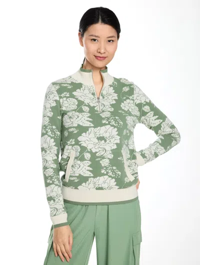 Talbots Jacquard Half-zip Sweater - Floral - Hedge Green/ivory - Xs