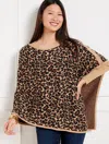 Talbots Jacquard Leopard Poncho - Toasted Coconut/brown - M/l  In Toasted Coconut,brown