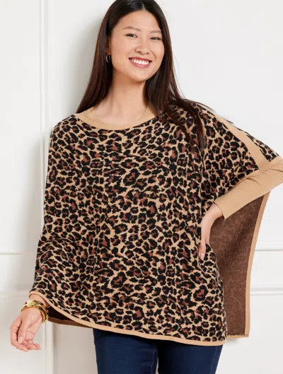 Talbots Jacquard Leopard Poncho - Toasted Coconut/brown - M/l  In Toasted Coconut,brown