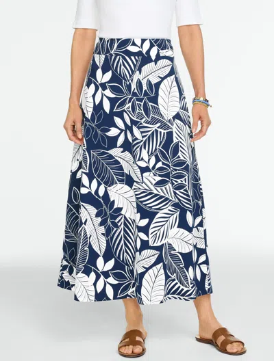 Talbots Jersey Maxi Skirt - Bicolor Leaves - Ink/white - Xl  In Multi