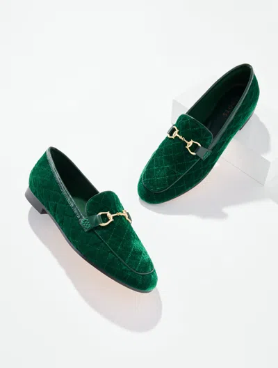 Talbots Katelyn Quilted Velvet Loafers - Dark Highland Green - 5m  In Black