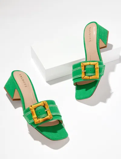 Talbots Kathryn Buckle Linen Block Heel Sandals - Hillside Green - 10 1/2 M