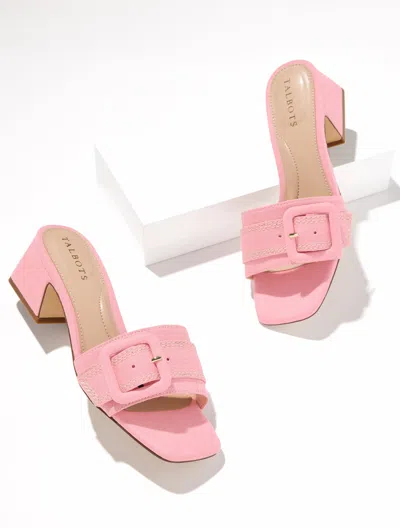 Talbots Kathryn Buckle Linen Block Heel Sandals - Pink Guava - 9 1/2 M
