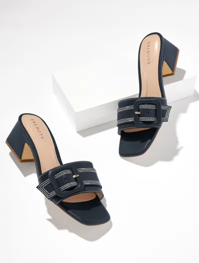 Talbots Kathryn Buckle Vachetta Block Heel Sandals - Blue - 10 1/2 M