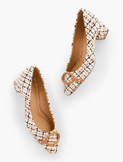 Talbots Kayla Buckle Block Heel Pumps - Lovely Tweed - Cafe - 9m