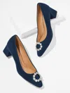 Talbots Kayla Embellished Suede Block Heel Pumps - Blue - 8 1/2 M