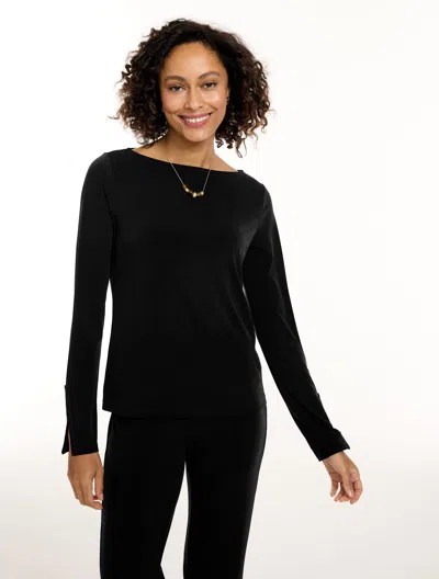 Talbots Knit Kit Bateau Neck Tunic Top - Black - Small